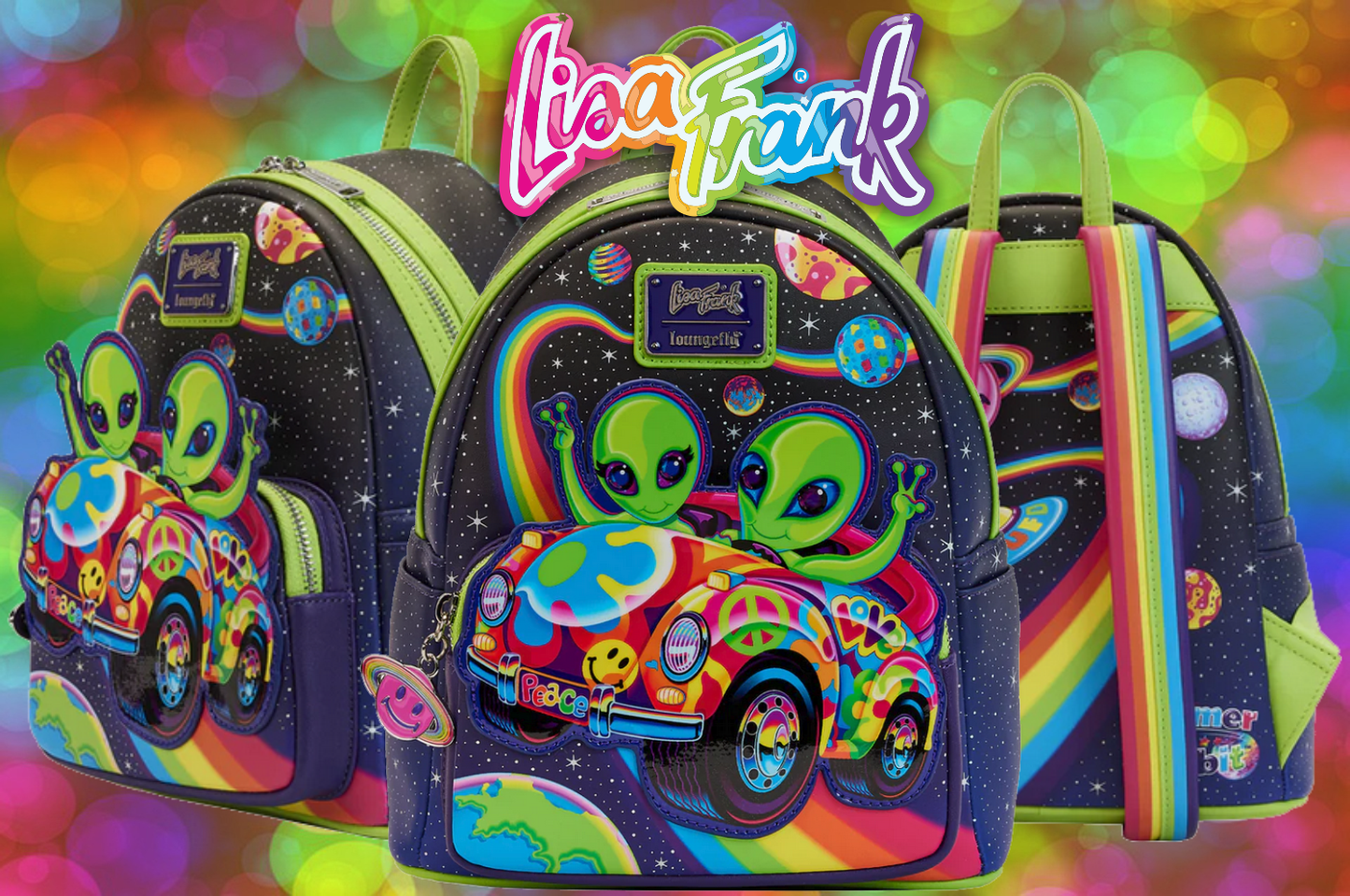 Loungefly x Lisa Frank Cosmic Alien Ride Glow Mini Backpack