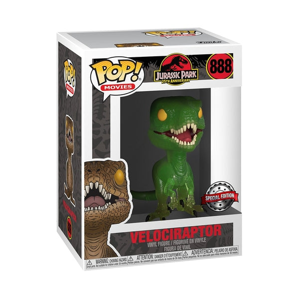 Jurassic Park - Clever Girl Velociraptor Green Translucent Pop! & Tee Collectors Box Set