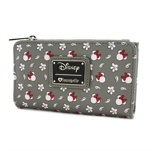 Loungefly x Disney Minnie Mouse Grey Print Bi-Fold Zipper Wallet