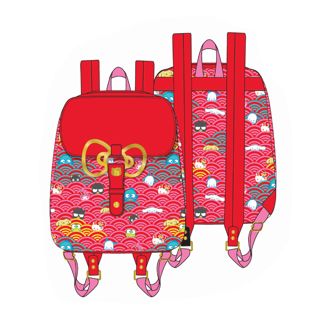 Loungefly x Sanrio 60th Anniversary Gold Bow AOP Mini Backpack