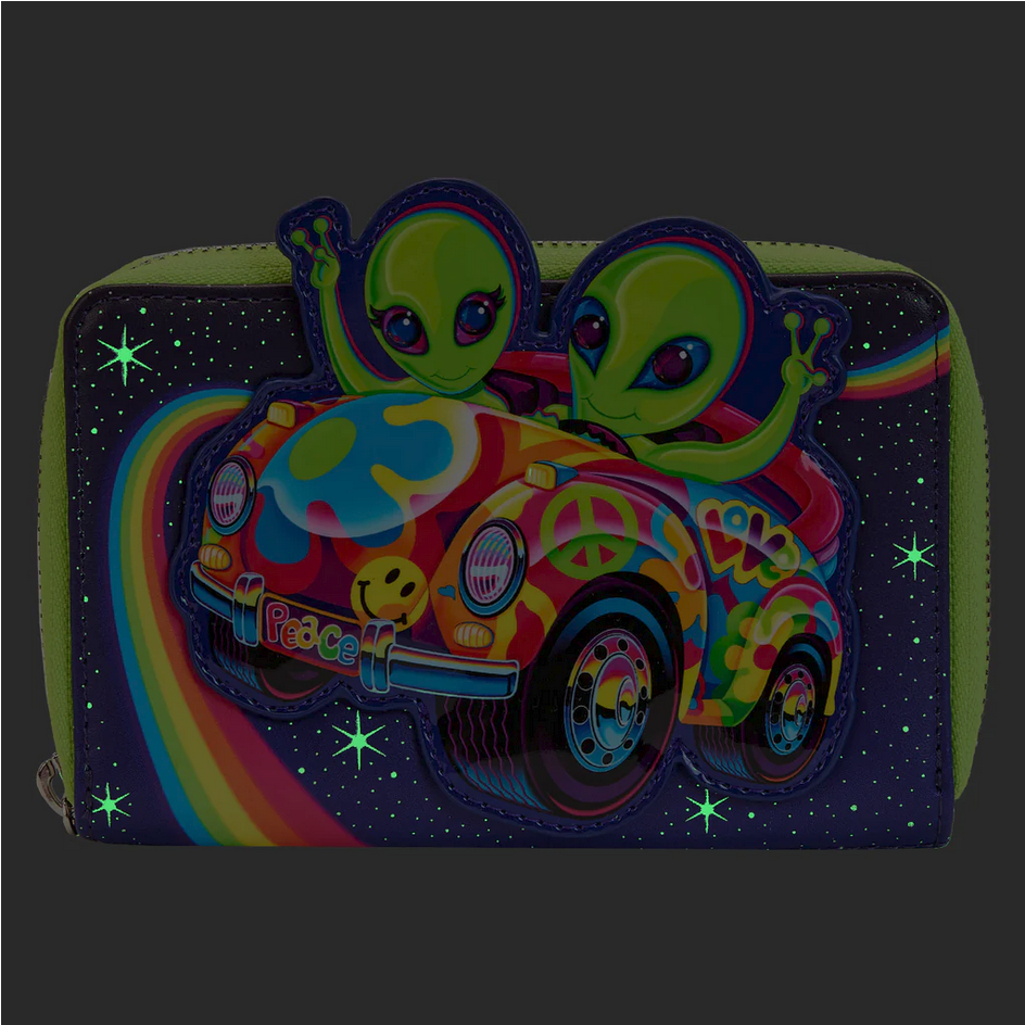 Loungefly x Lisa Frank Cosmic Alien Ride Glow Zip Around Wallet